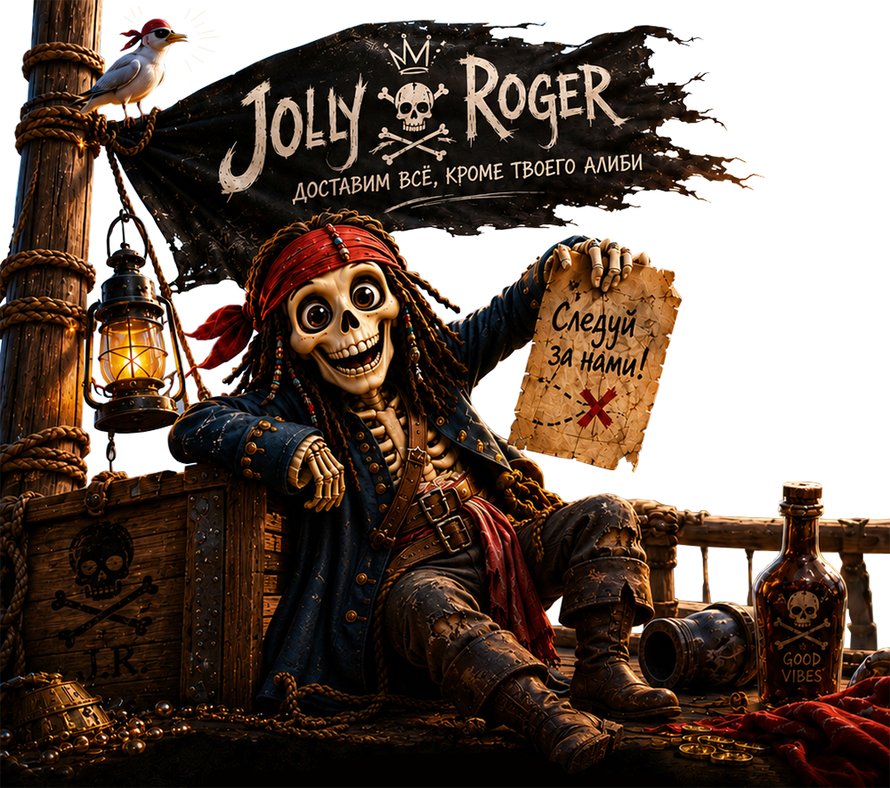 Пират Jolly Roger на фоне Хайфы